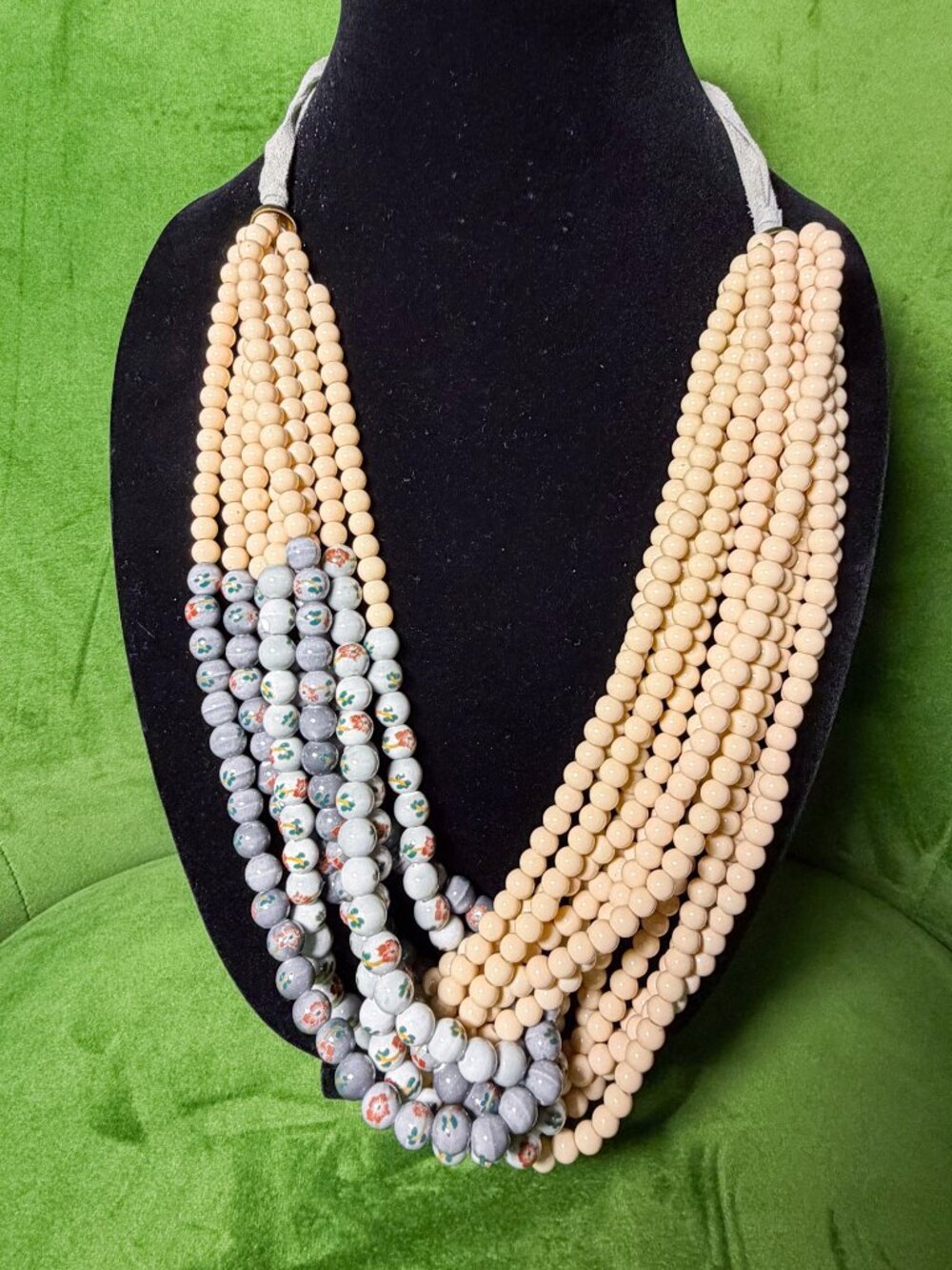 Anthropologie Serefina Howland Beaded Layered Necklace Blue Cream Pink NWOT Boho
